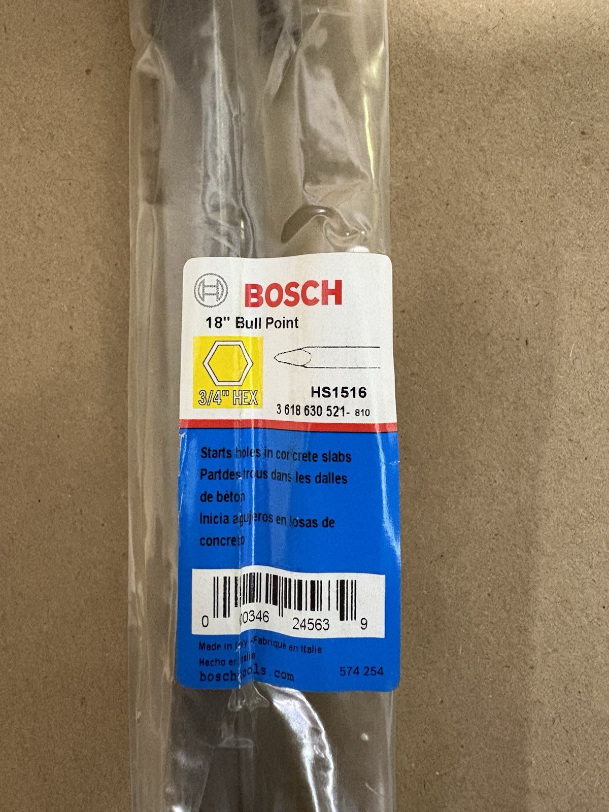Bosch HS1516 18 In. Bull Point 3/4 In. Hex Hammer Steel