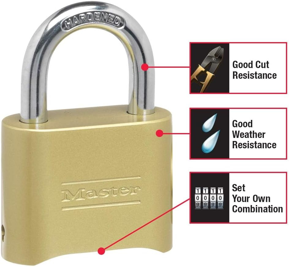 Master Lock Brass Combination Padlock for Indoor and Outdoor Use with Resettable
