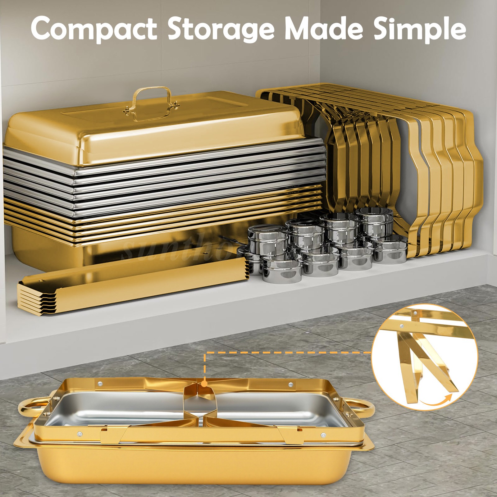 2/4/6X 9Qt Chafing Dish Buffet Set GOLD Stainless Steel Chafer for Catering full