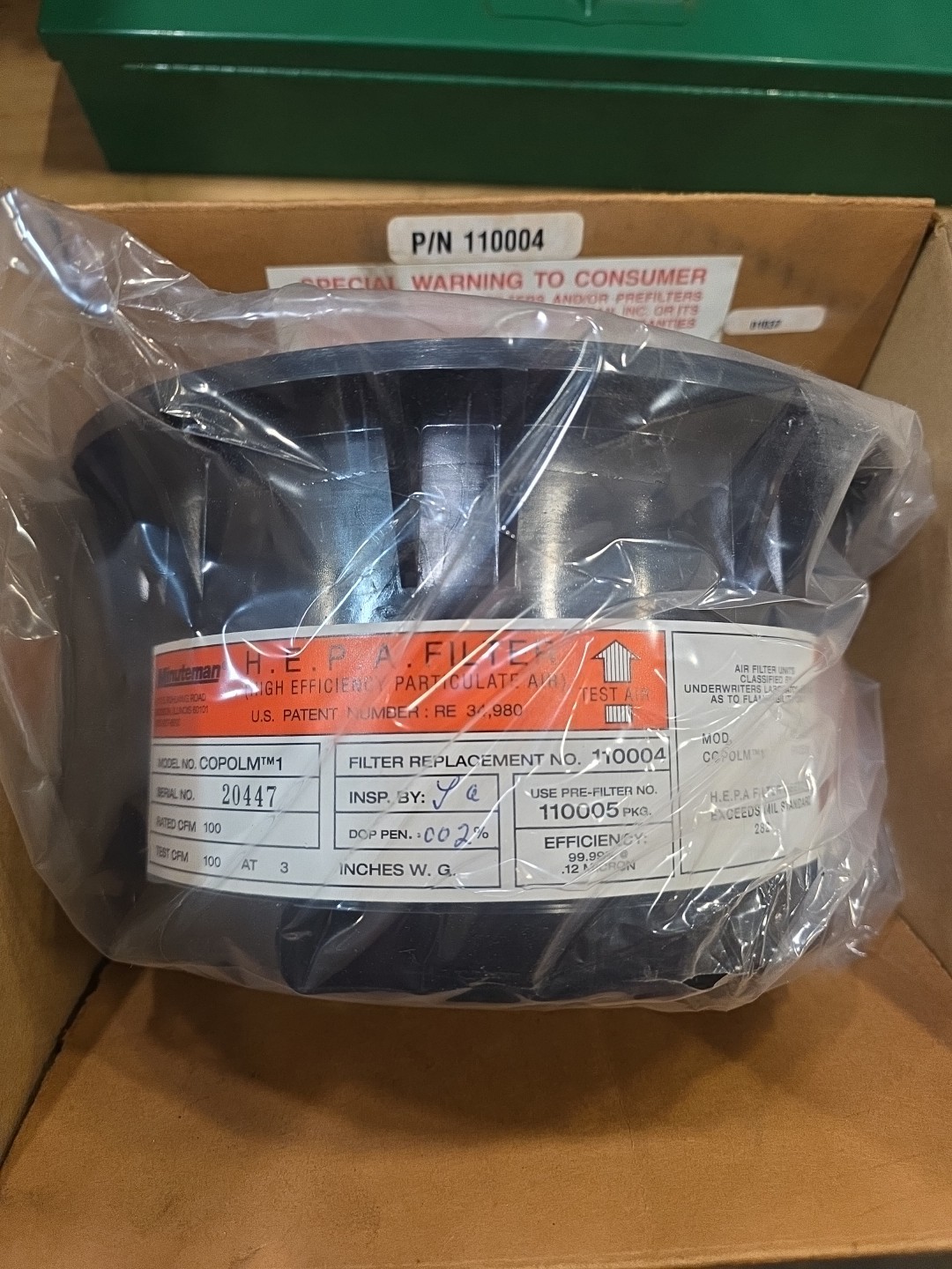 NIB Minuteman 100 CFM Class 2 Replacement HEPA Filter COPOLM 110004