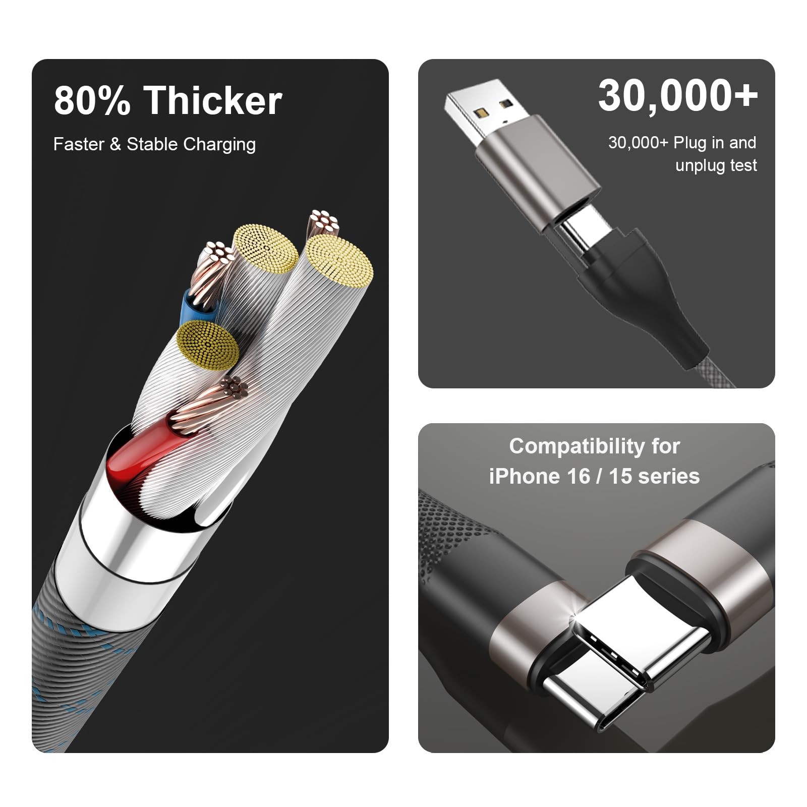 3 in 2 Multi Charging Cable for Apple Watch, iPhone & Galaxy USB C/Lightning…