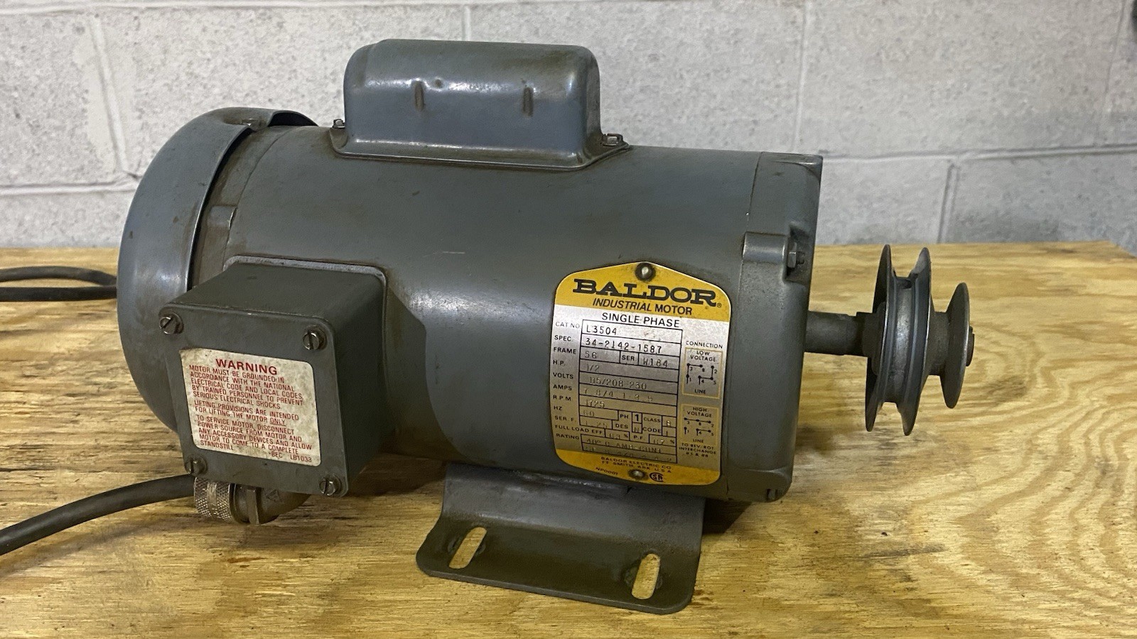 Baldor Electric L3504 1/2 HP 1725 RPM General Purpose Motor, Lathe Mill Shaper