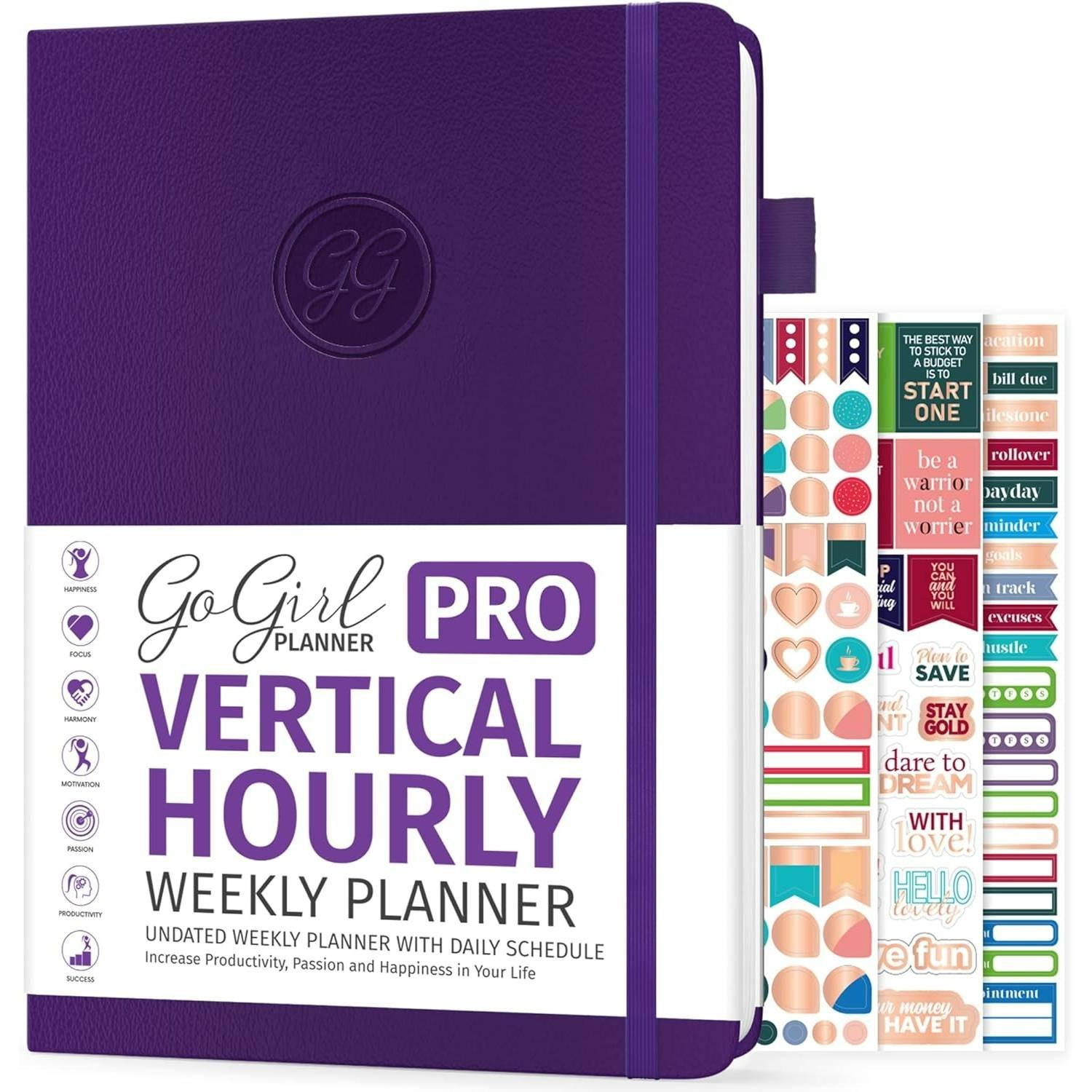 GoGirl Pro Vertical Hourly Weekly Planner Purple Undated Planner