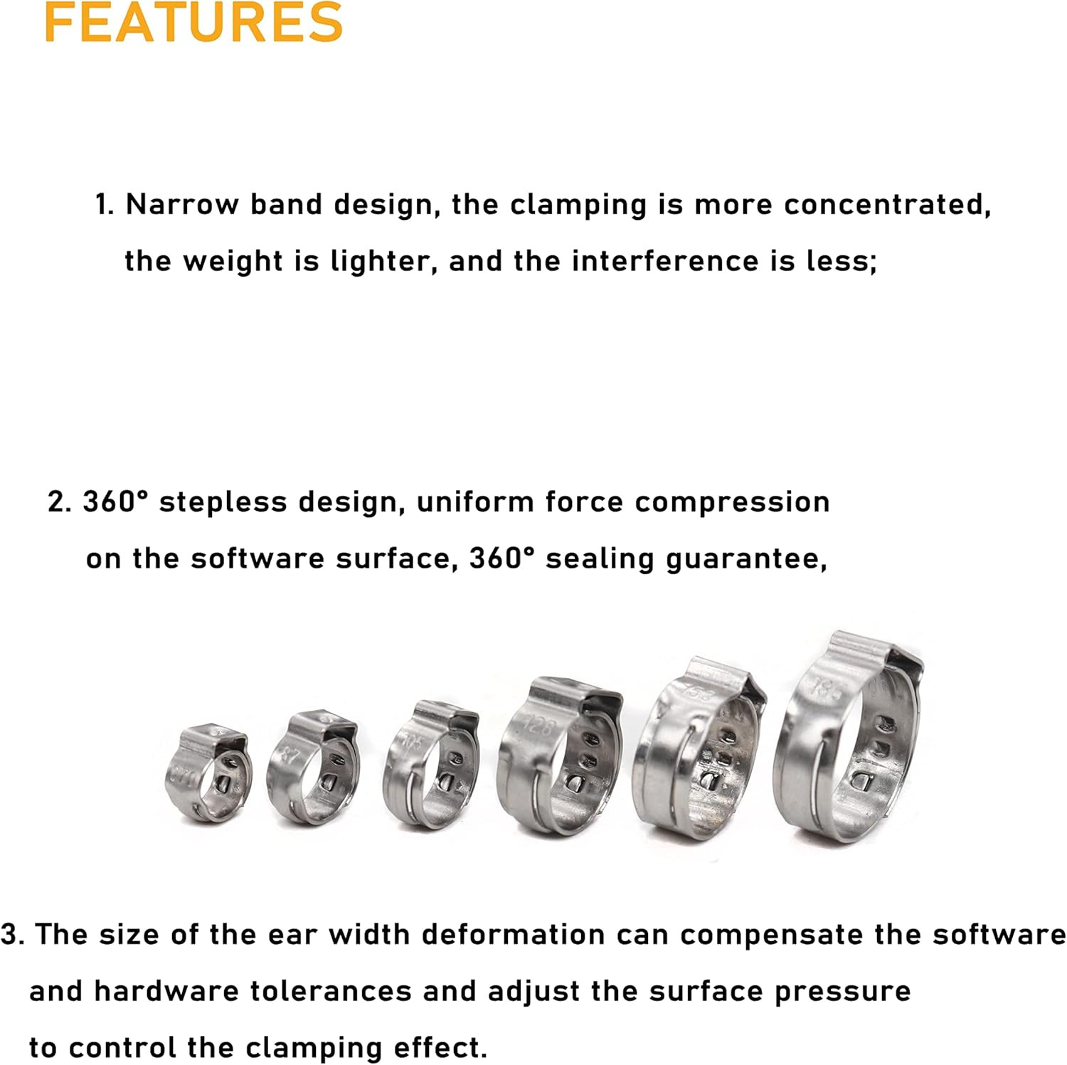 Single Ear Hose Clamps, Oetiker Clamps, 92Pcs(6.0Mm-22.6Mm) Crimp Pipe Clamps As