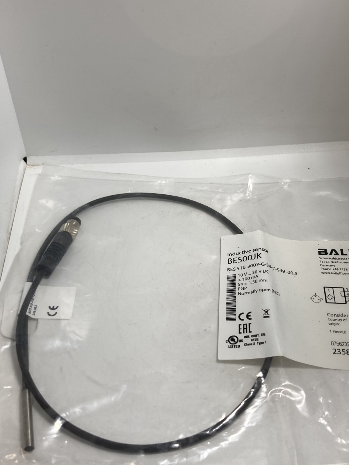 BALLUFF BES 516-3007-G-E4-C-S49-00,5 INDUCTIVE SENSOR 10-30VDC100MASN 1,50MM NIB