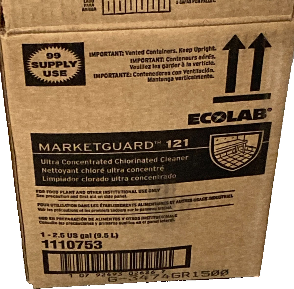 Ecolab Marketguard 121, Ultra Concentrated Chlorinated Cleaner, 2.5 Gal,#1110753