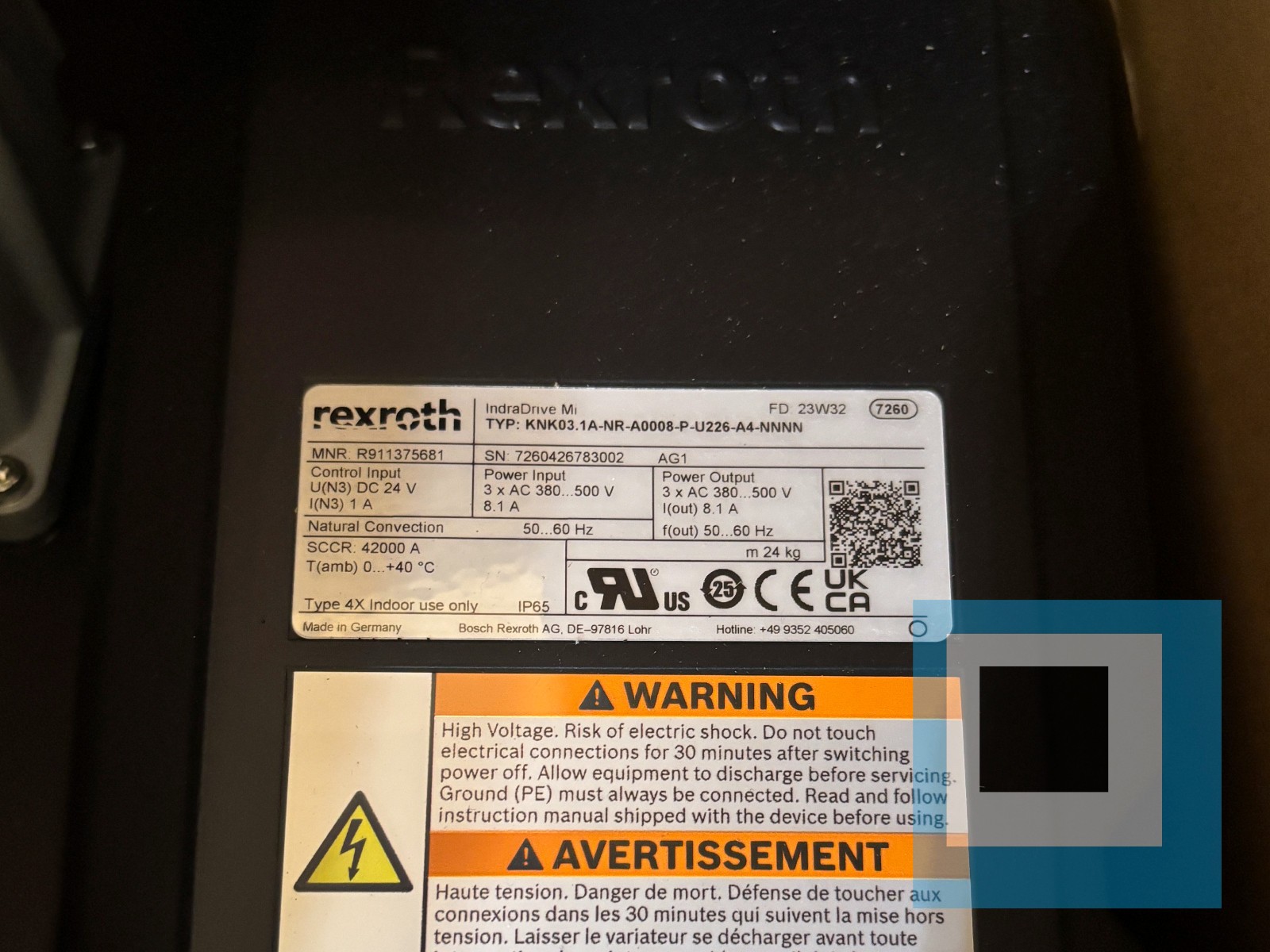 Rexroth Indramat KNK03.1A-NR-A0008-P-U226-A4-NNNN Servo Drive R911375681 – NEW