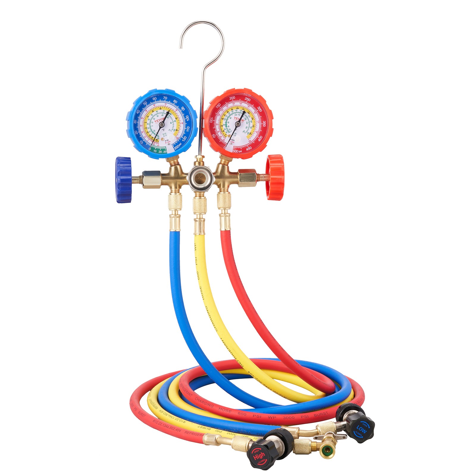 VEVOR AC Manifold Gauge Set 3-Way Fit R134A R12 R502 Refrigeration Charging