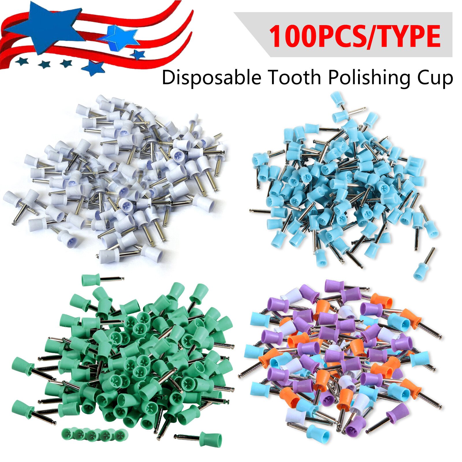 100pcs Dental Polishing Cups Prophy Cup Latch Type Brushes Rubber Color