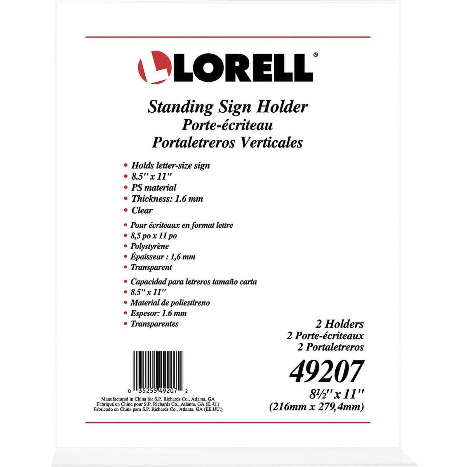 T-base Standing Sign Holder Support 8.50″ X 11″ Media Acrylic 2 / Pack Clear