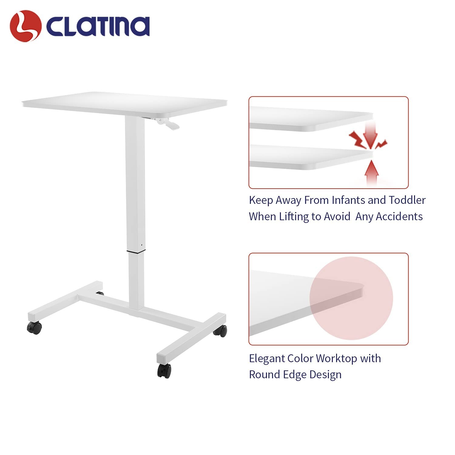 CLATINA Mobile Laptop Desk Pneumatic Sit to Stand Table Height Adjustable Rol…