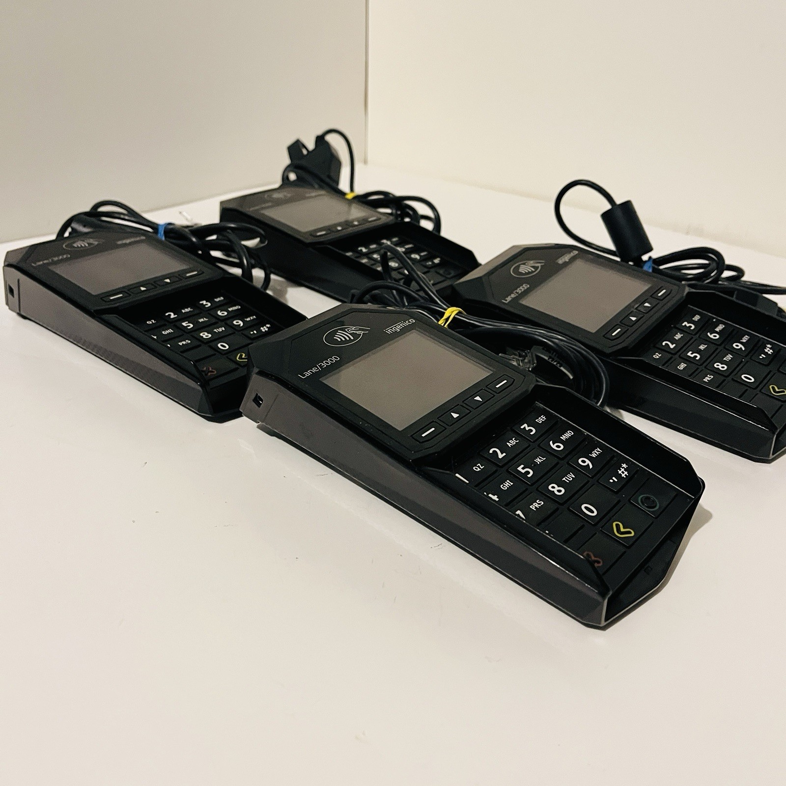 Lot of 4 Ingenico Lane/3000 Credit Card Reader Terminals Tested No Power Supply