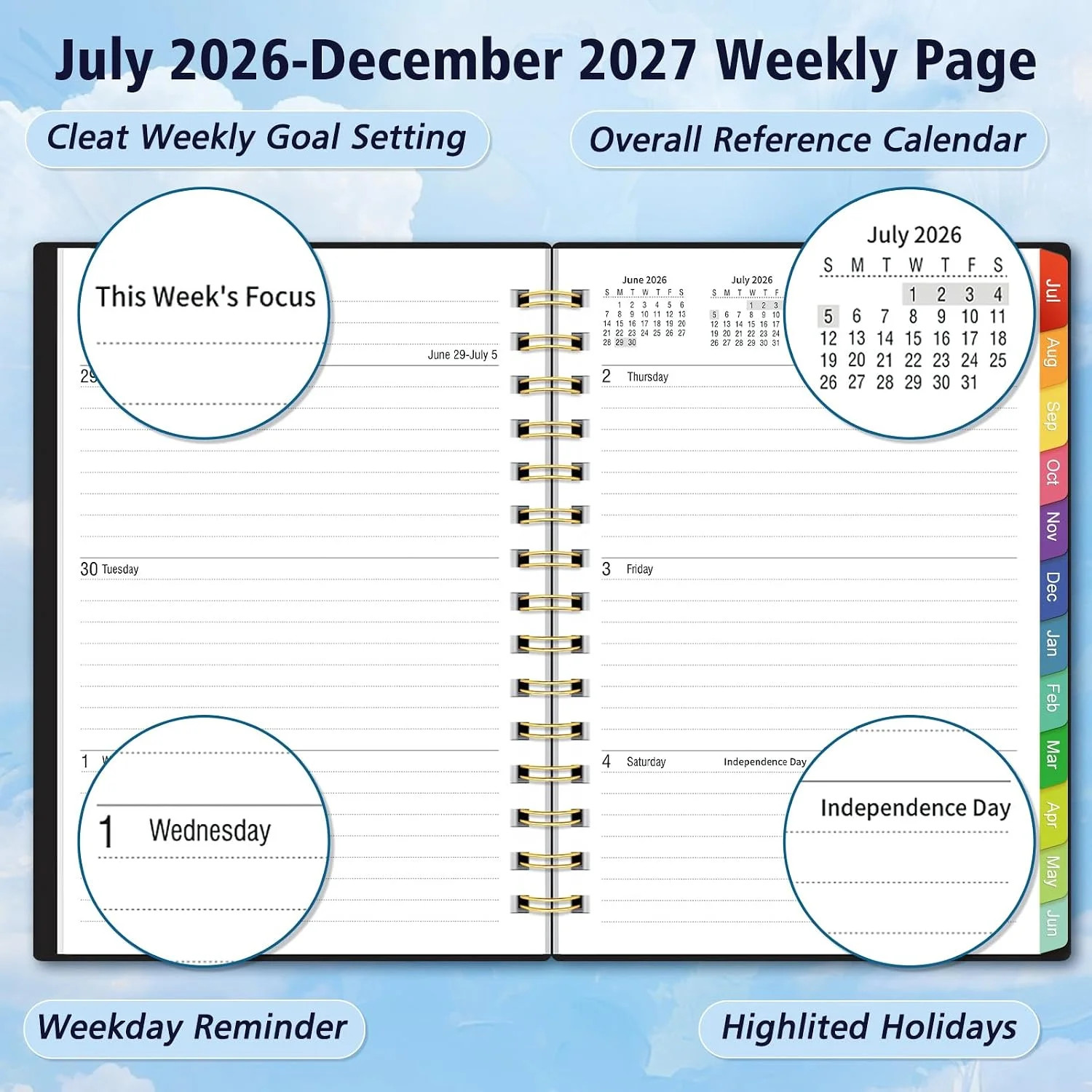 Daily Planner 2026-2027, 18 Month Planner with Tabs, July 2026 – December 2027 W