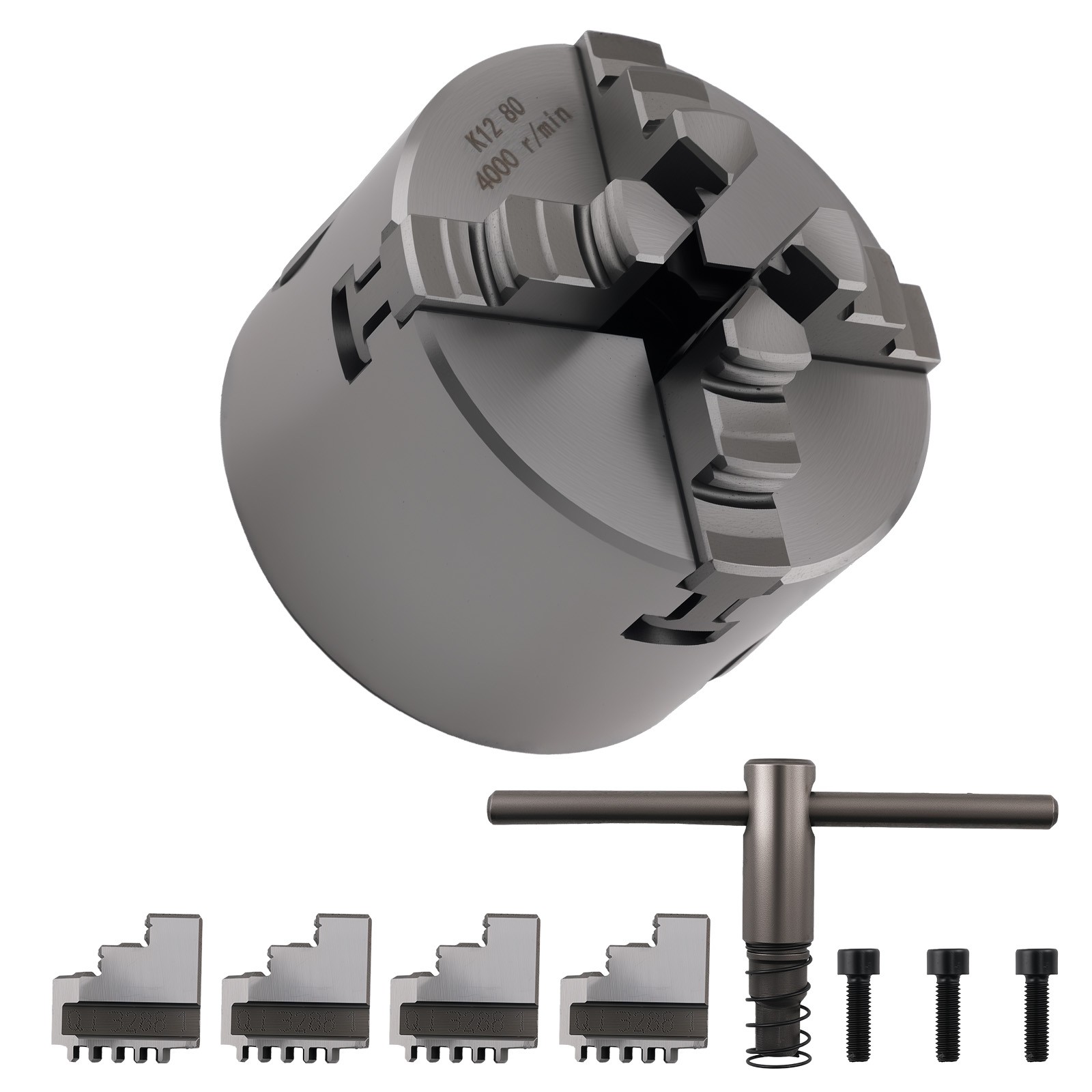 4 Jaw Self Centering Metal Chuck K12-80 80mm for Bench Lathes Plain Back