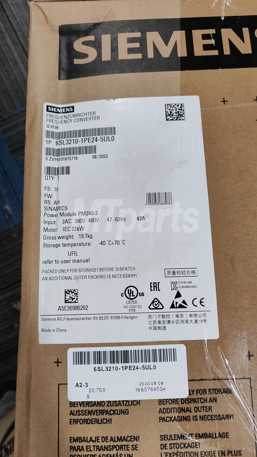 Surplus 1× Siemens 6SL3210-1PE24-5UL0 New US Seller 1 year warranty
