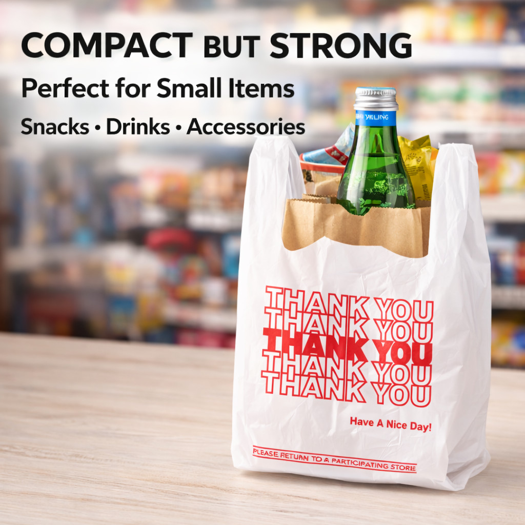 Bags 1/12 Extra Small 7×3.5×13 THANK YOU T-Shirt Grocery Shopping Bags Plastic