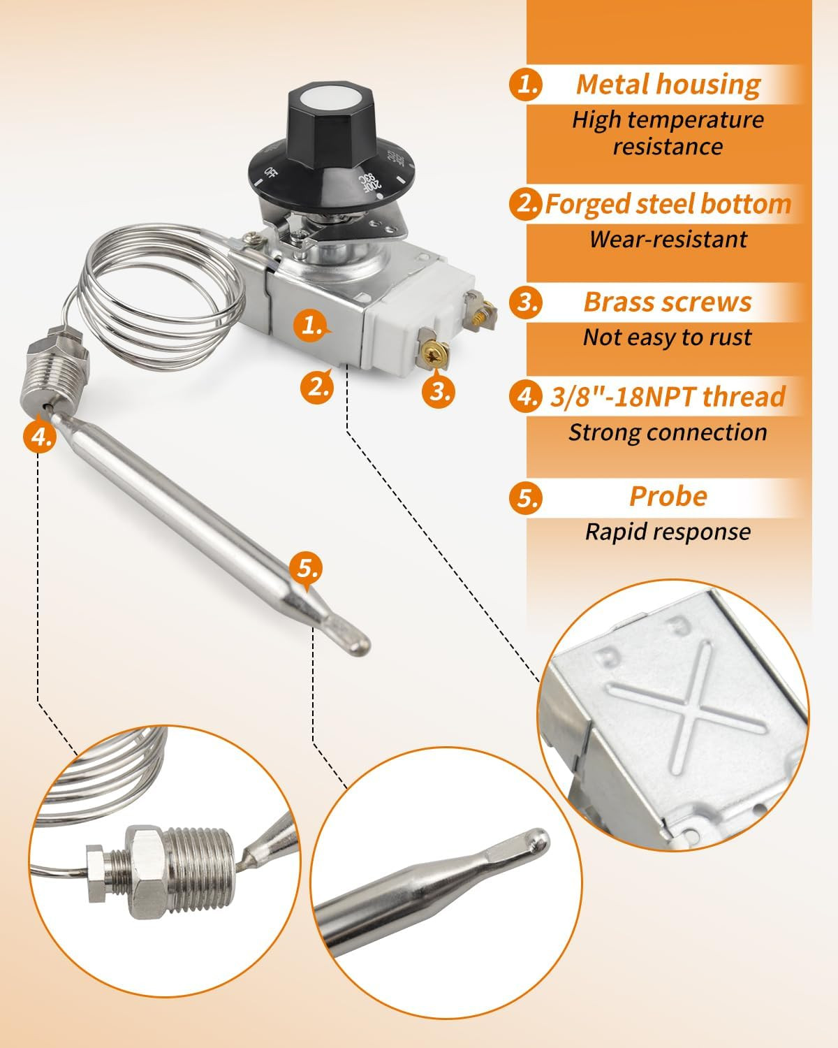 RX-2-24 Thermostat for Deep Fryer Fit for ADCRAFT, for Gas Fryer Adcraft Atosa 3