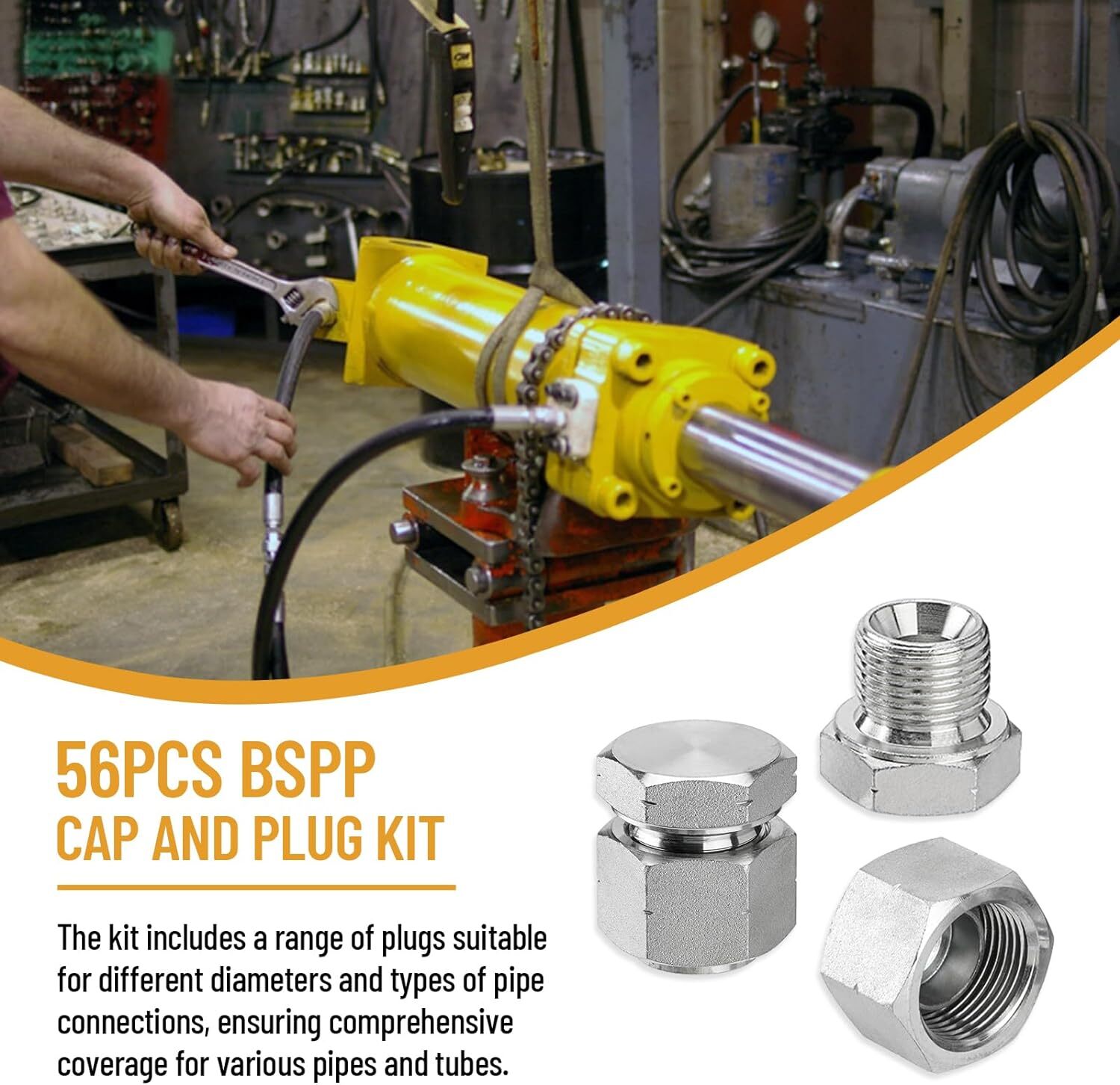 56 Pcs BSPP Cap and Plug Kit Hydraulic Cap and Plug Kit with Precision Threading