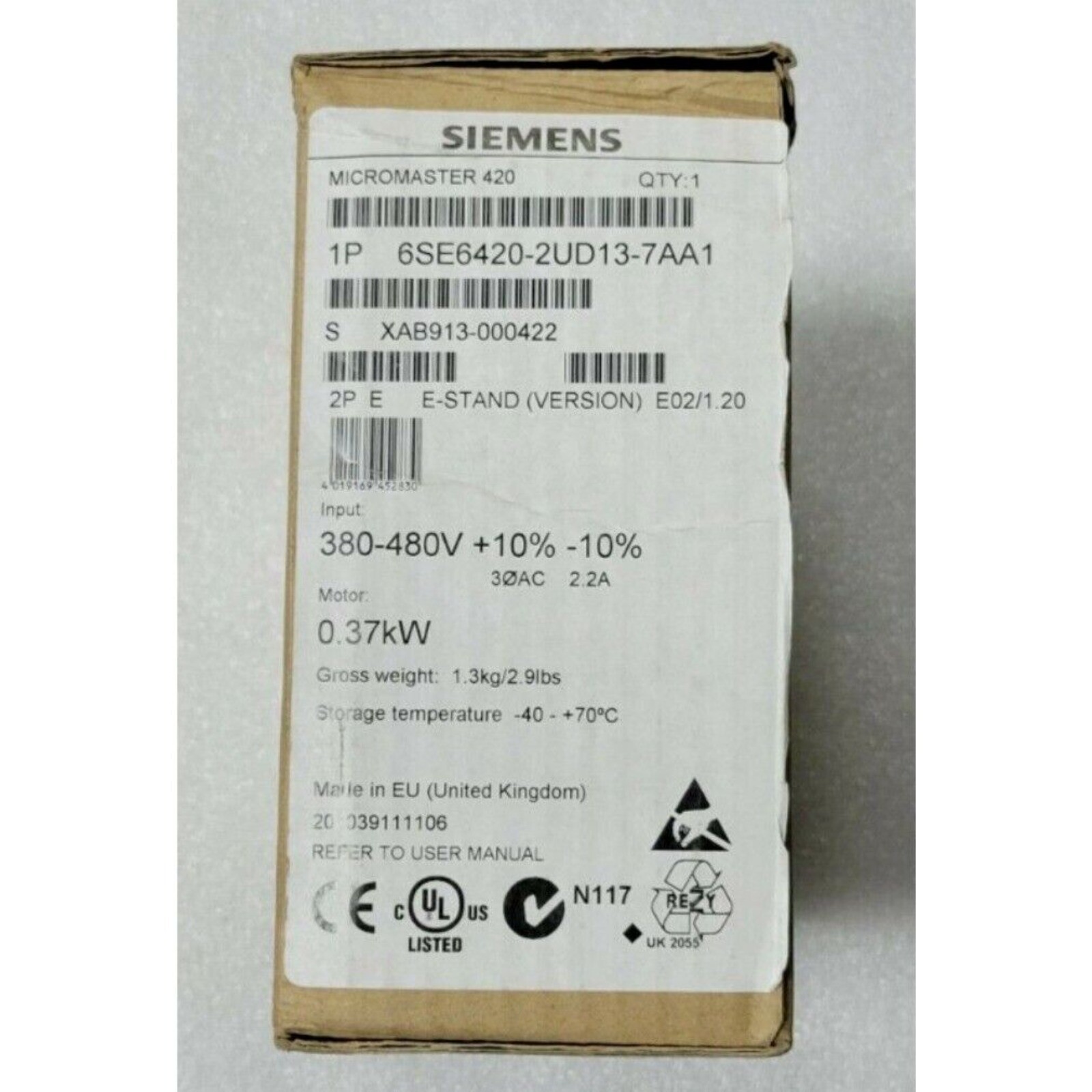New Siemens 6SE6420-2UD13-7AA1 6SE6 420-2UD13-7AA1 1 Year Warranty Fast Shipping