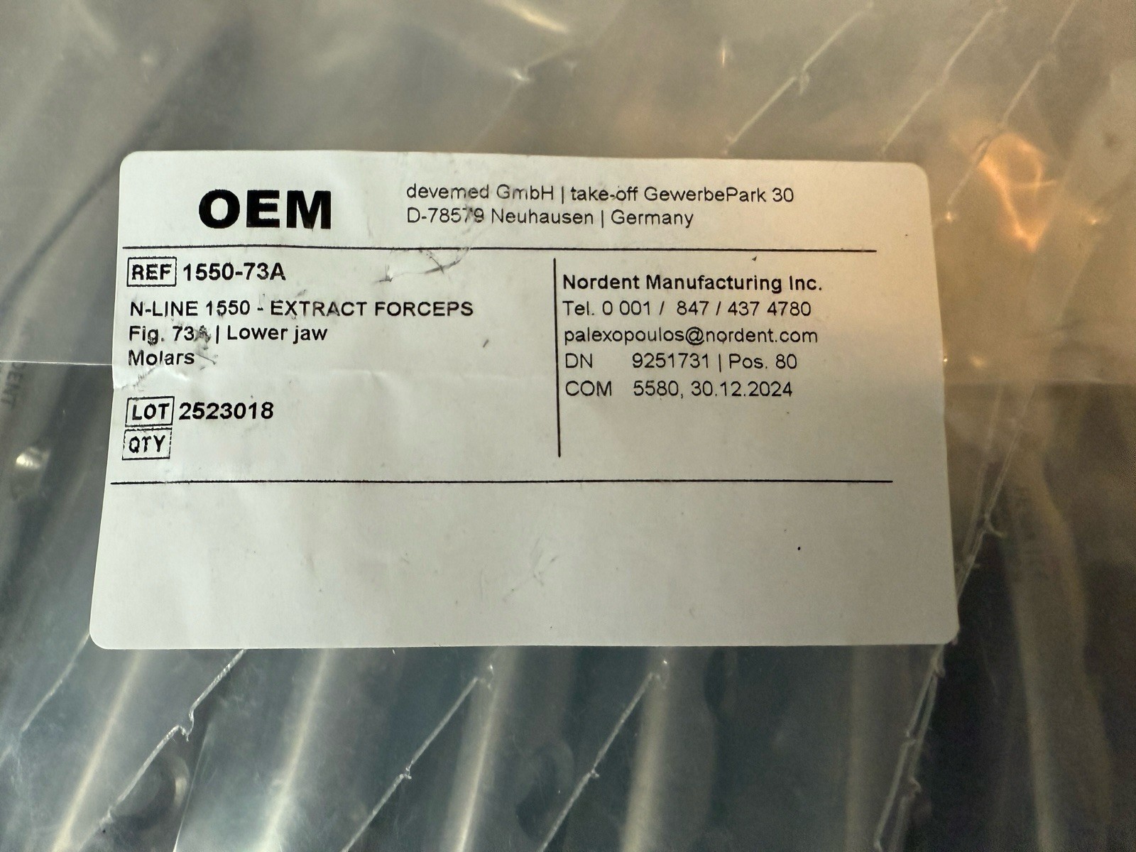 Nordent FE13X Dental Extraction Forcep Lower Molar, Bird Beak, English NEW