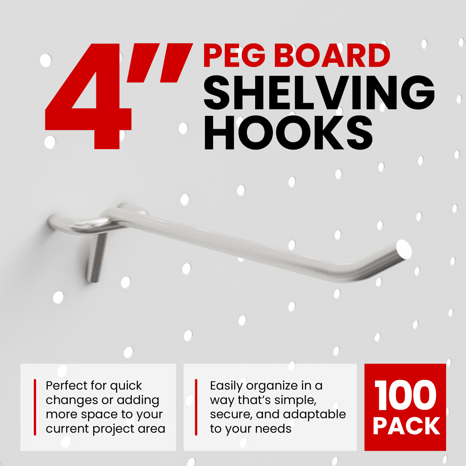 100 PC PEG Board Hooks 4 inch Pegboard Hooks 4″ Length Wholesale Lot