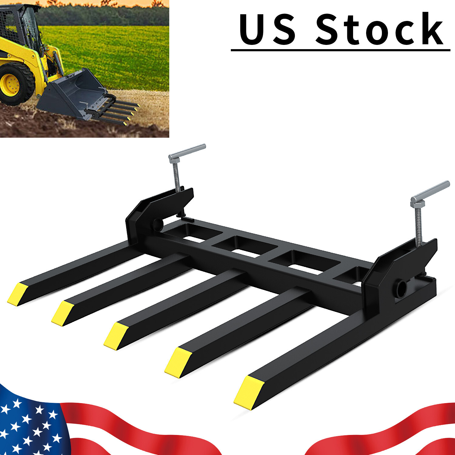 42″ Clamp Debris Forks Tractor Skid Steer Loader Bucket Pallet Forks Heavy Steel