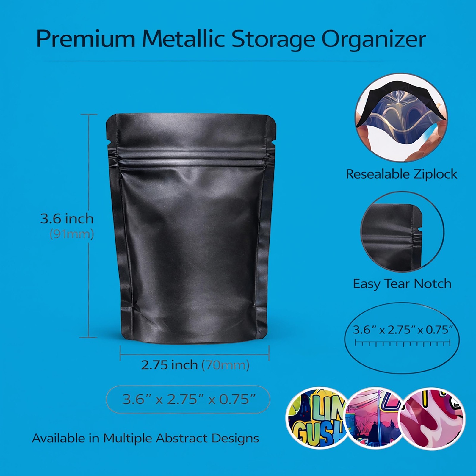 100 Pack 1g Mylar Bags (3” x 3.5”) Assorted Random Designs Packaging Pouches