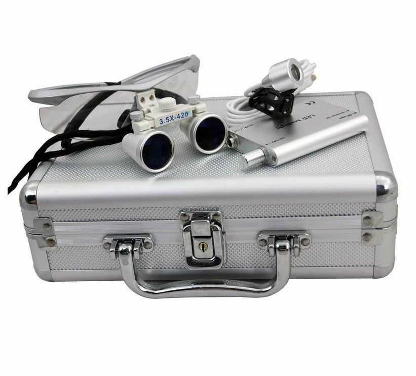 Dental Medical Surgical Binocular Loupe Magnifier Glasses + LED Head Light