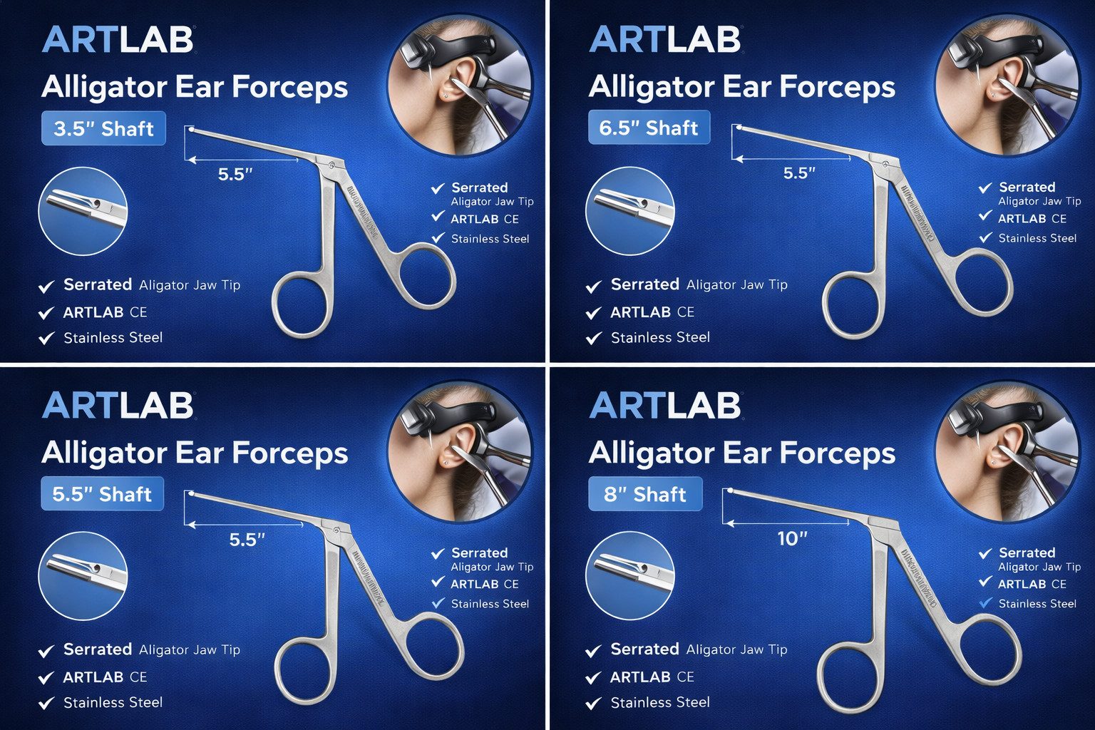 Hartmann Alligator Forceps Micro Serrated Tips 3.5″ to 8″ Stainless ENT Forceps