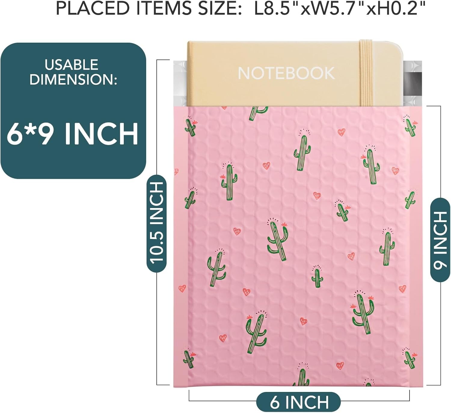 Jiaro Pack Cute Cactus Bubble Mailer Flower Padded Envelope Mailing 6×10″ 100Pcs