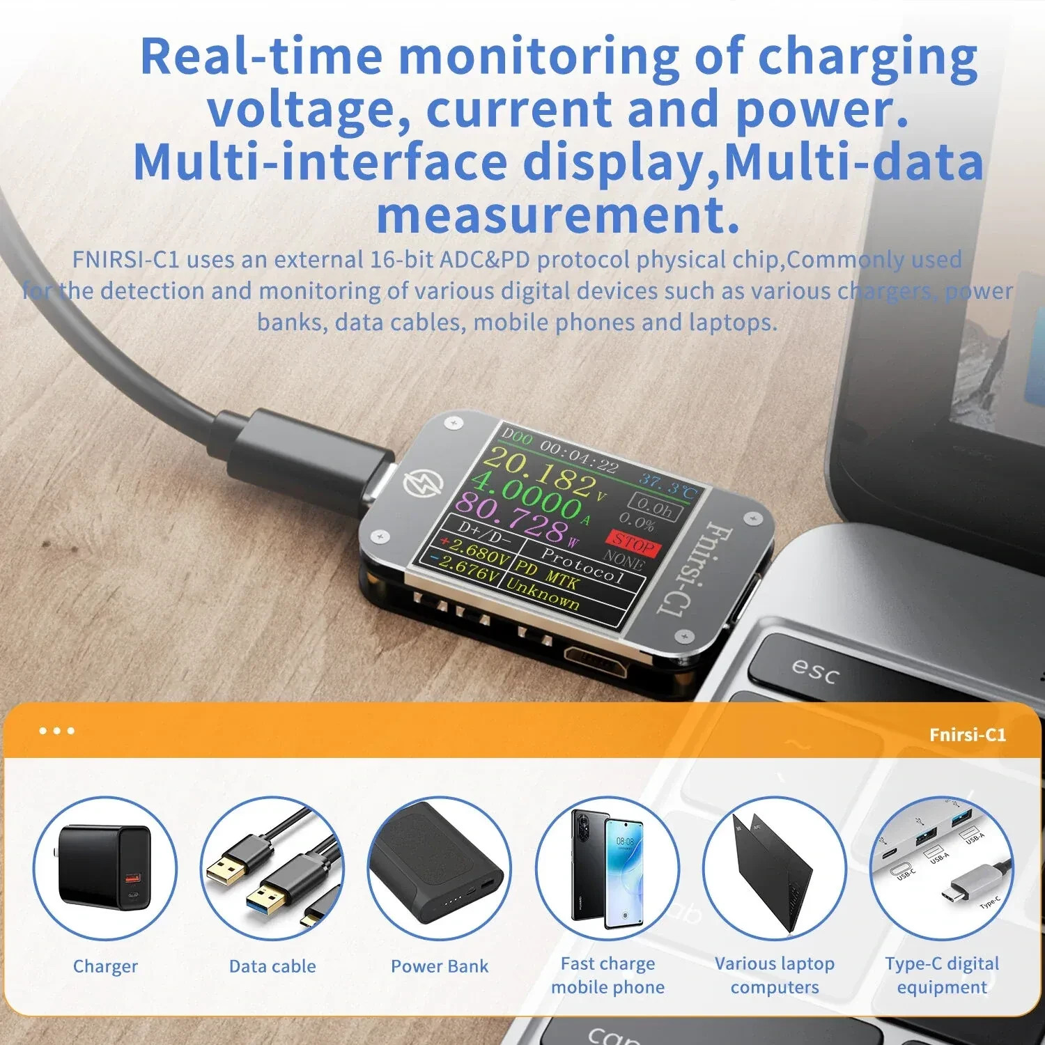FNIRSI-C1 Type-C PD Trigger USB-C Voltmeter Ammeter Fast Charging Protocol Test