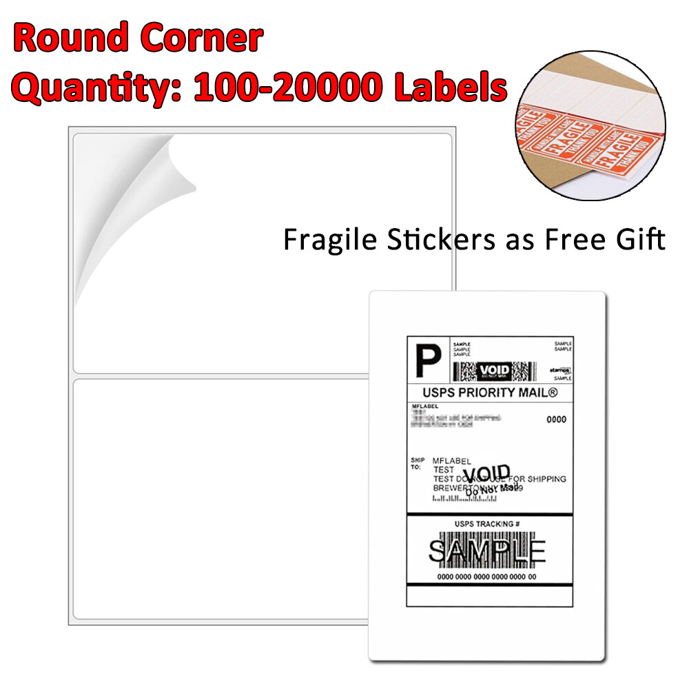 100-20000 Premium 8.5×5.5 Round Corner Shipping Labels Half Sheet Self Adhesive