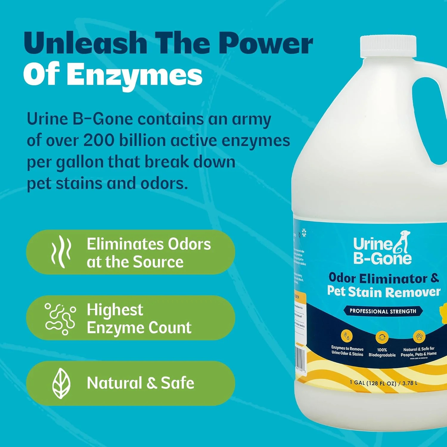 Urine B-Gone, Professional Enzyme Odor Eliminator & Pet Stain Remover, Human, Ca