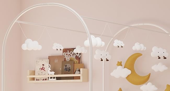 Kids Canopy Bed Frame with Headboard & Footboard, Upholstered Twin Bed Frames