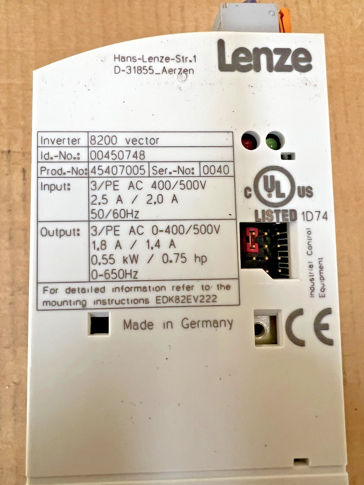 LENZE E82EV551_4B, 8200 VECTOR 0.55KW INVERTER, CLEAN TAKEOUT, MAKE OFFER!