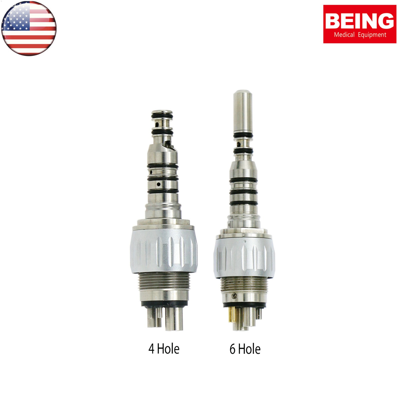 US BEING Dental High Speed Handpiece 4Hole Fiber Optic LED Coupler fit KAVO 6Pin