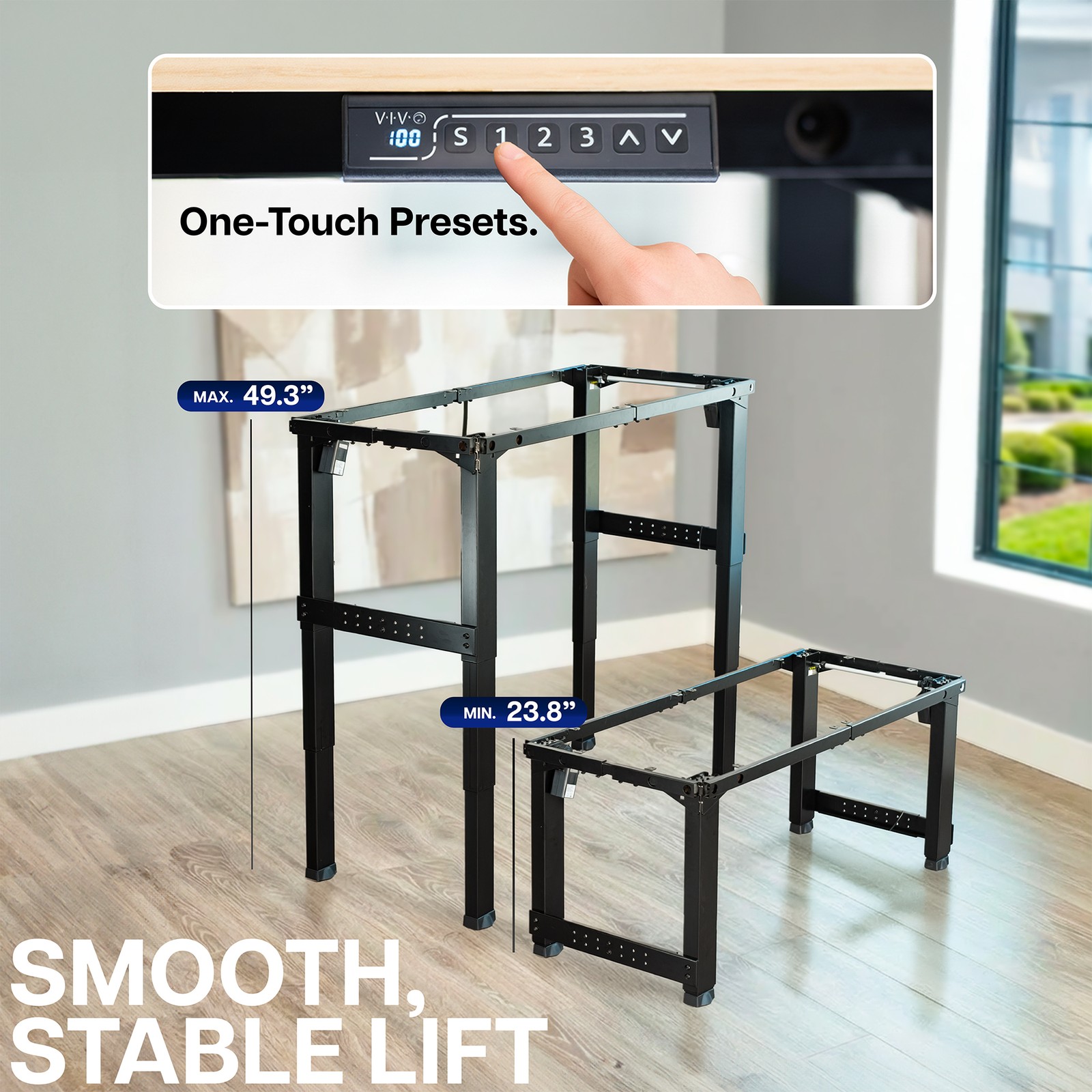 VIVO Black Premium Electric Dual-Motor Height Adjustable 4-Leg Desk Frame