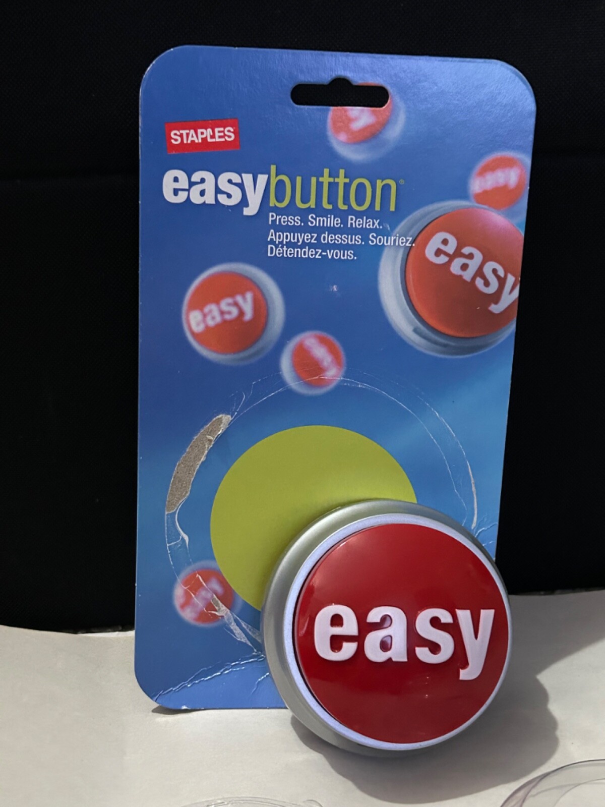 STAPLES EASY BUTTON THAT WAS TALKING OFFICE GIFT COLLECTOR ITEM ENGLISH RED A6