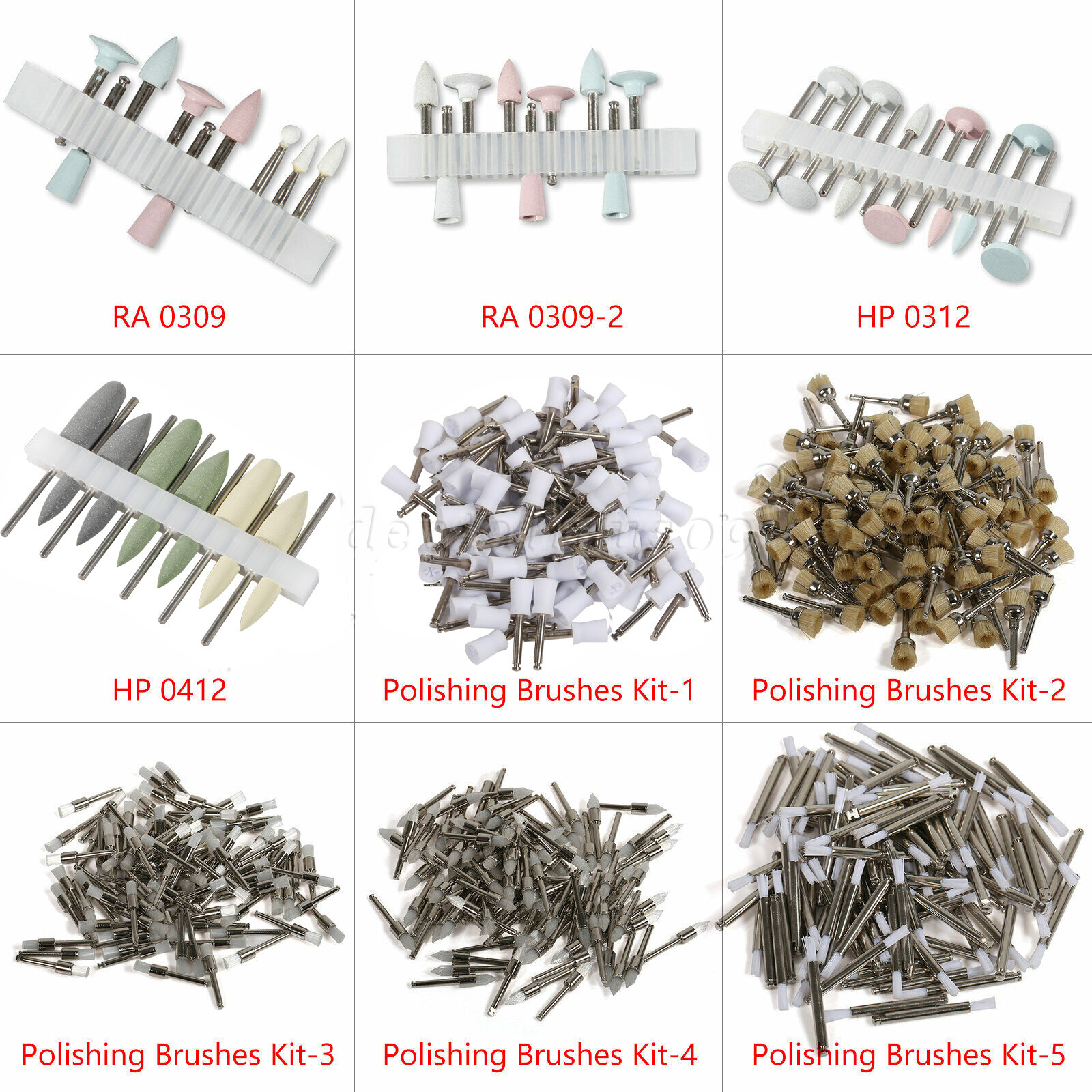 Dental Latch Type Prophy Polishing Brushes Cups Burs Kit for Low Speed Handpiece