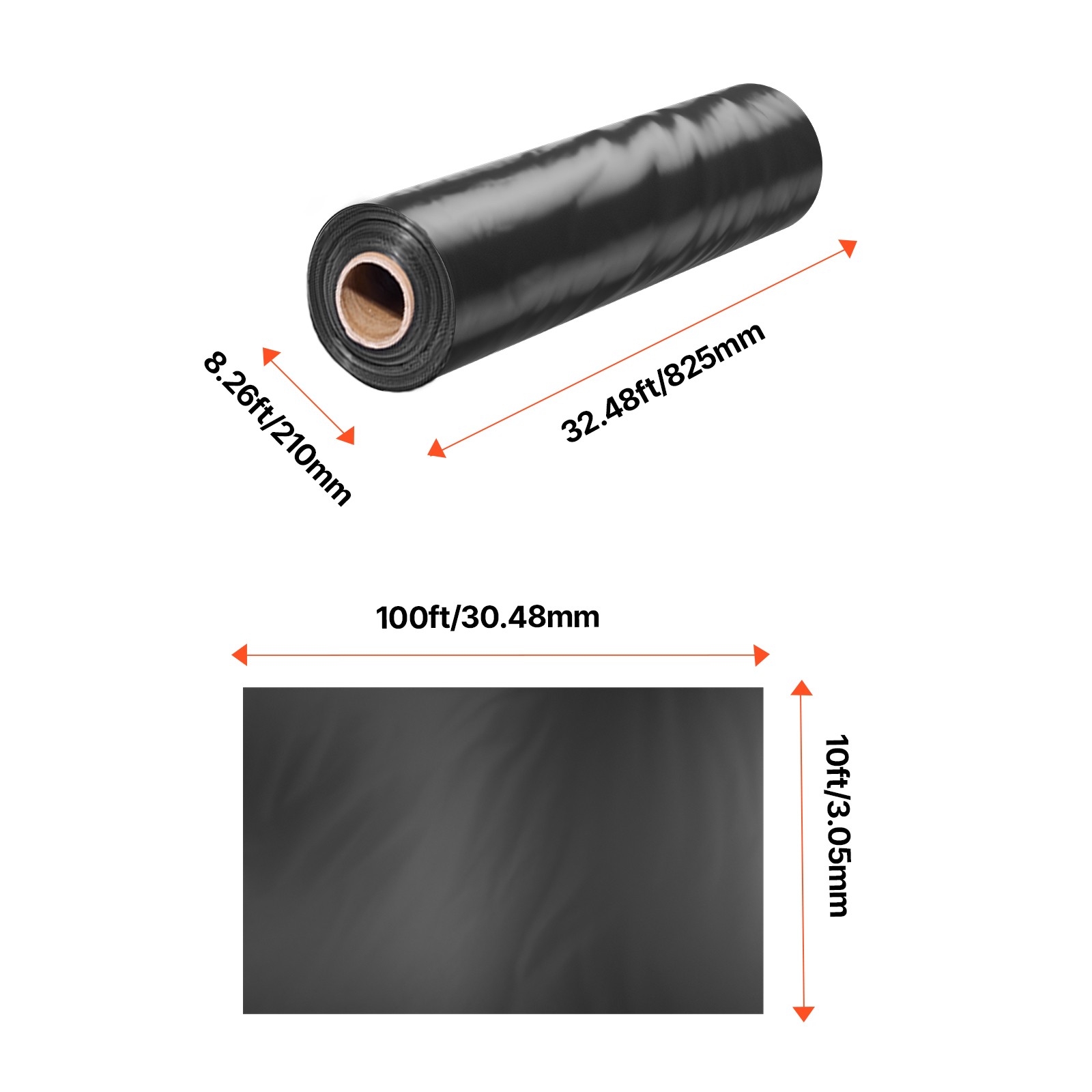 10Mil Plastic Sheeting Roll 10 x 100 FT Heavy Duty Polyethylene Black
