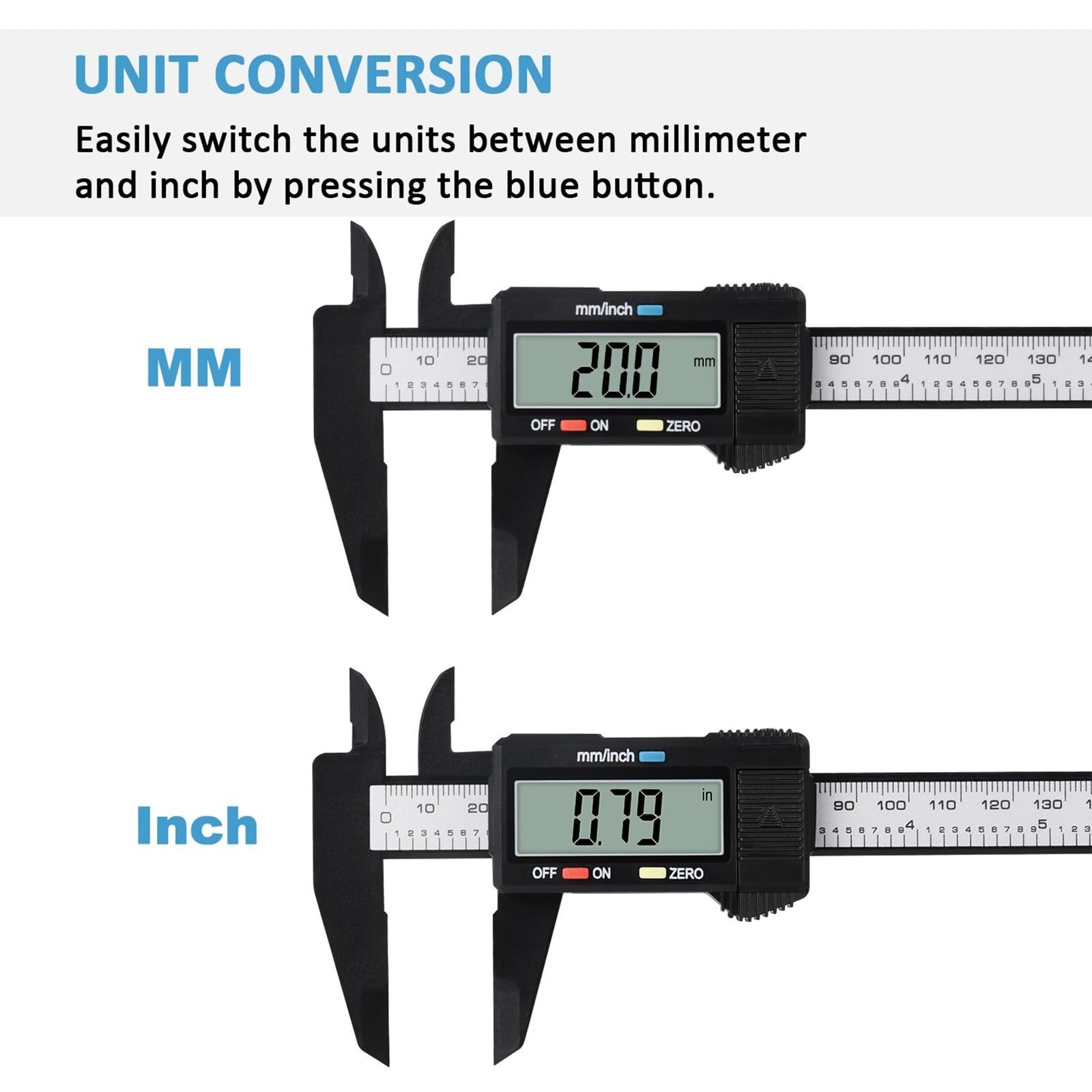 Adoric KC24 Digital Caliper 0-6 Inch Inch/mm Conversion Large LCD