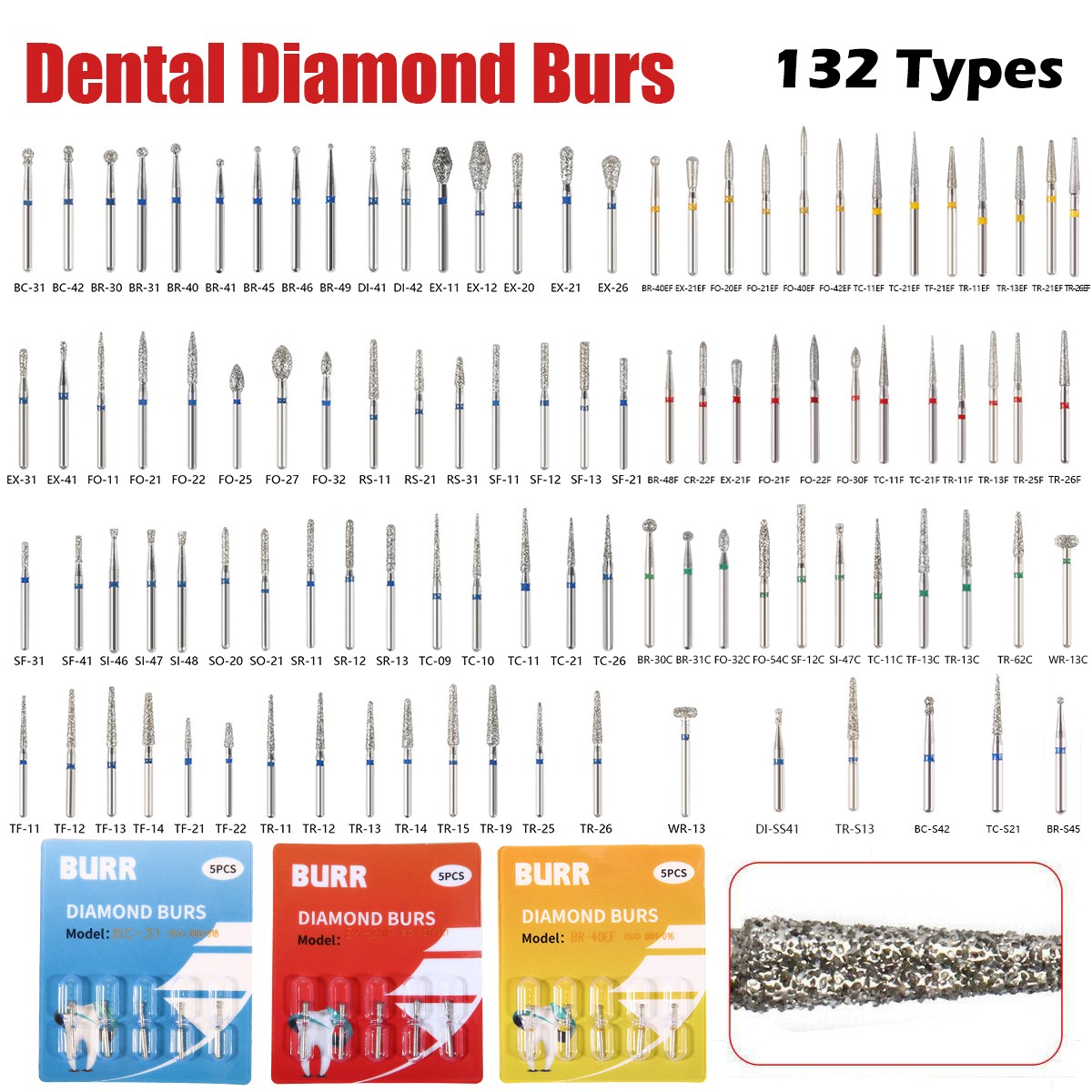 100pcs SANDENT Dental Diamond Burs For High Speed Handpiece Friction Grip 1.6mm