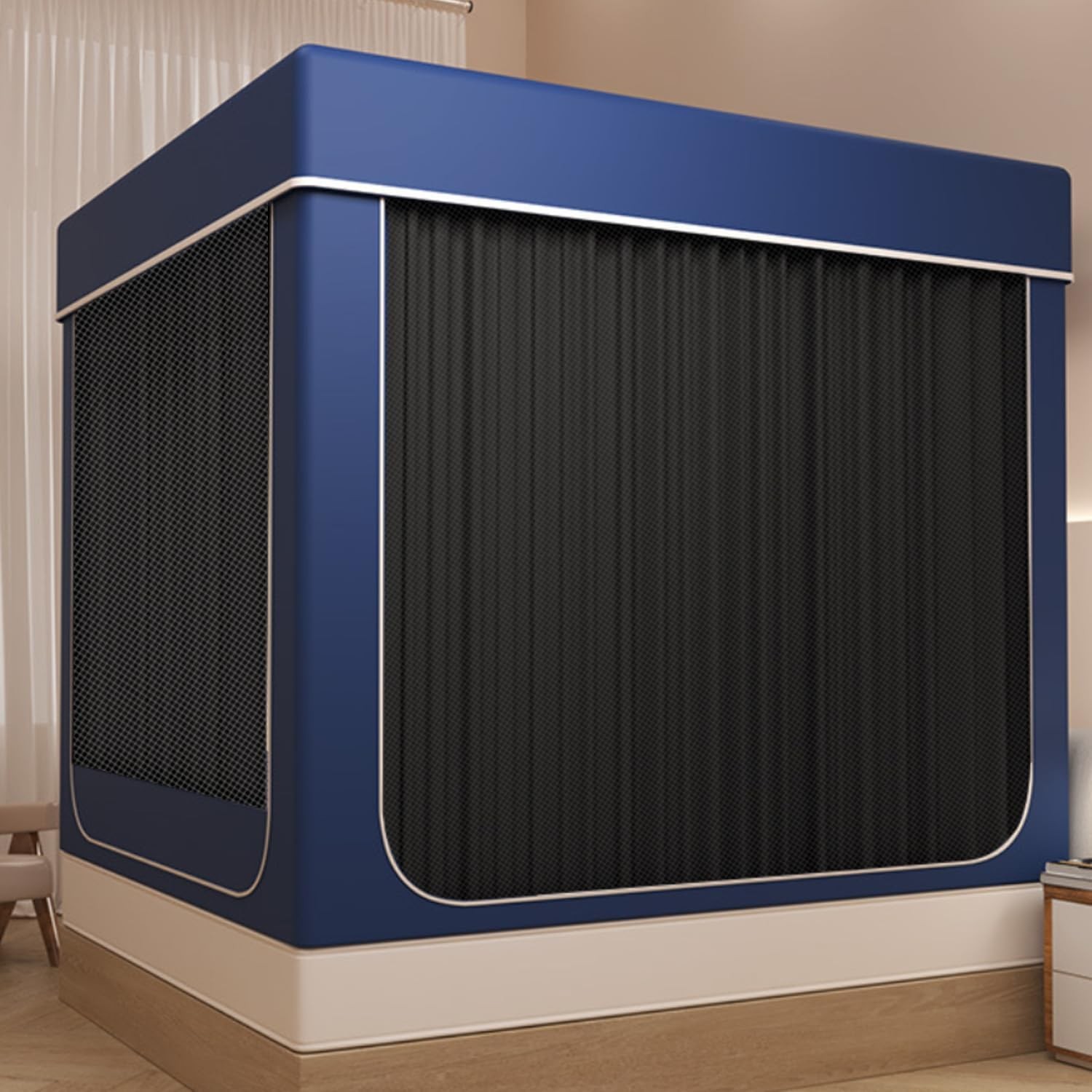 Queen Size Painted Stainless Canopy Bed Frame，with Covered Mosquito Net and 3PCS