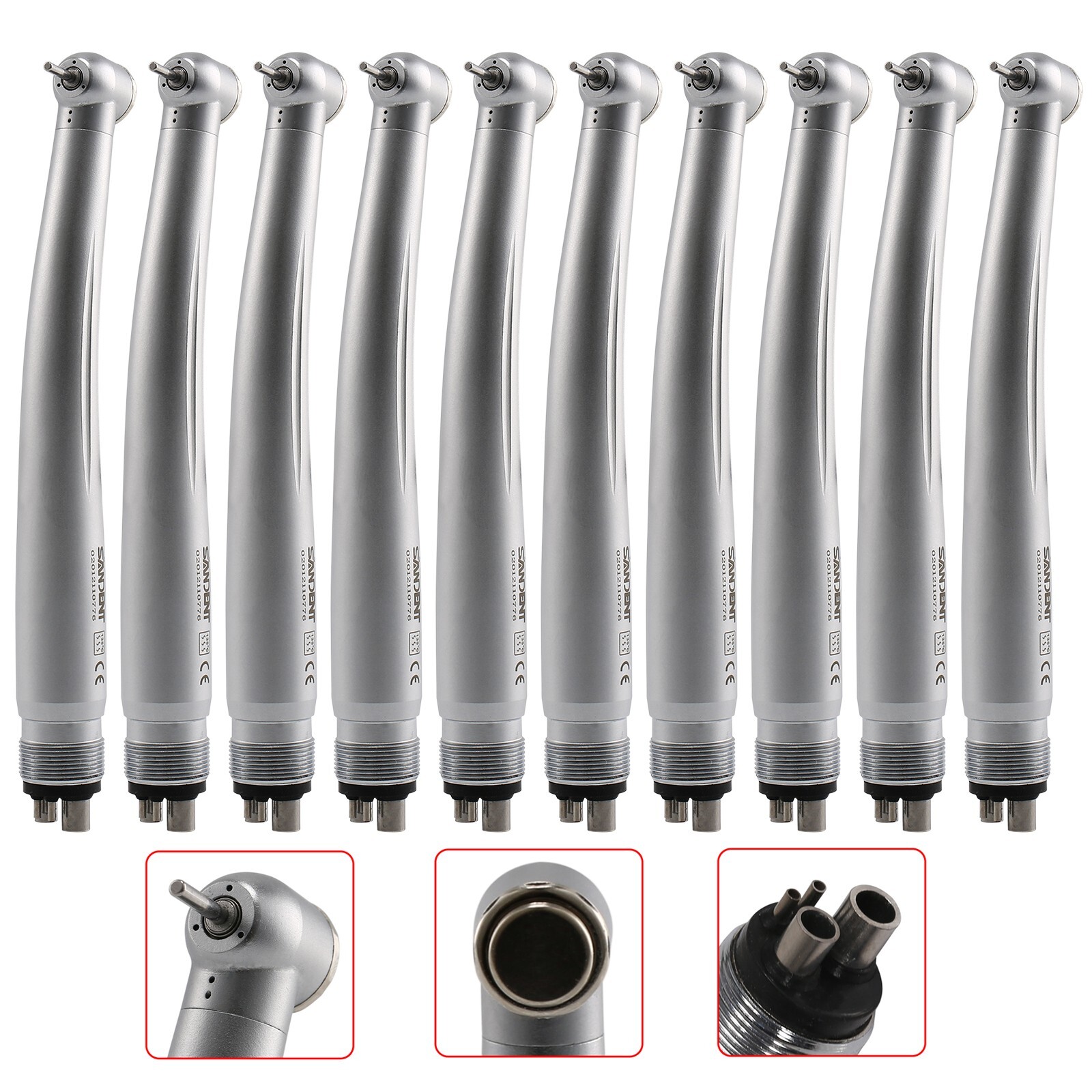 10 SANDENT NSK Style Dental High Speed Handpiece Push Button Standard Head 4Hole