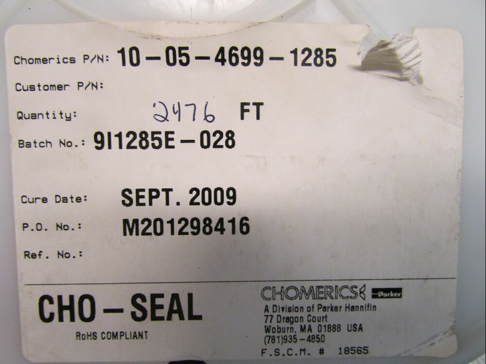 25 Feet Chomerics 1285 EMI Gasket Material .062 x .100 Electro Conductive Rubber
