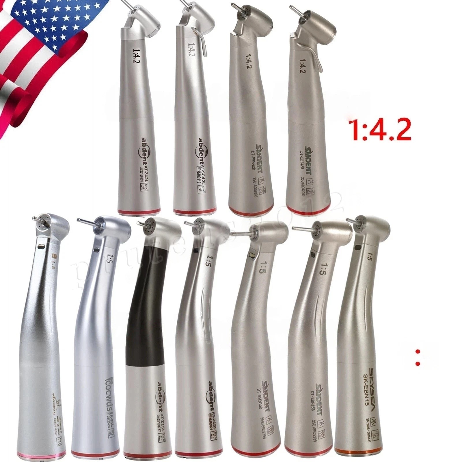 Dental 1:1 1:5 1:4.2 LED Fiber Optic Contra Angle Increasing Handpiece NSK Style