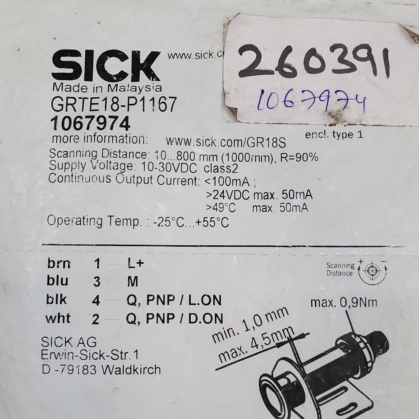 GRTE18-P1167 SICK 1067974 Photoelectric Sensor PNP 10-30VDC Malaysia New
