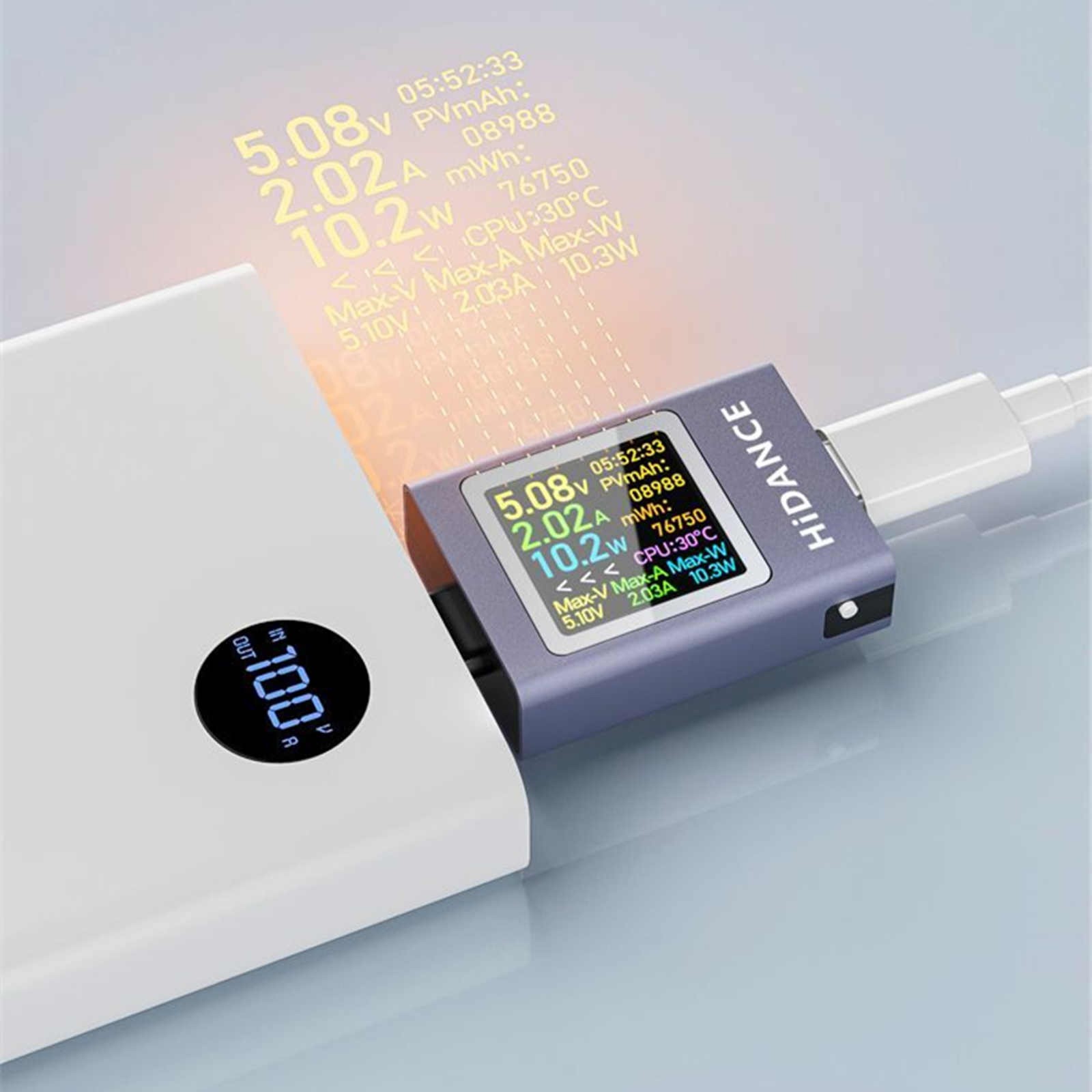 USB C Cable Tester with Battery Test Color Display 360 View Rotation PD QC