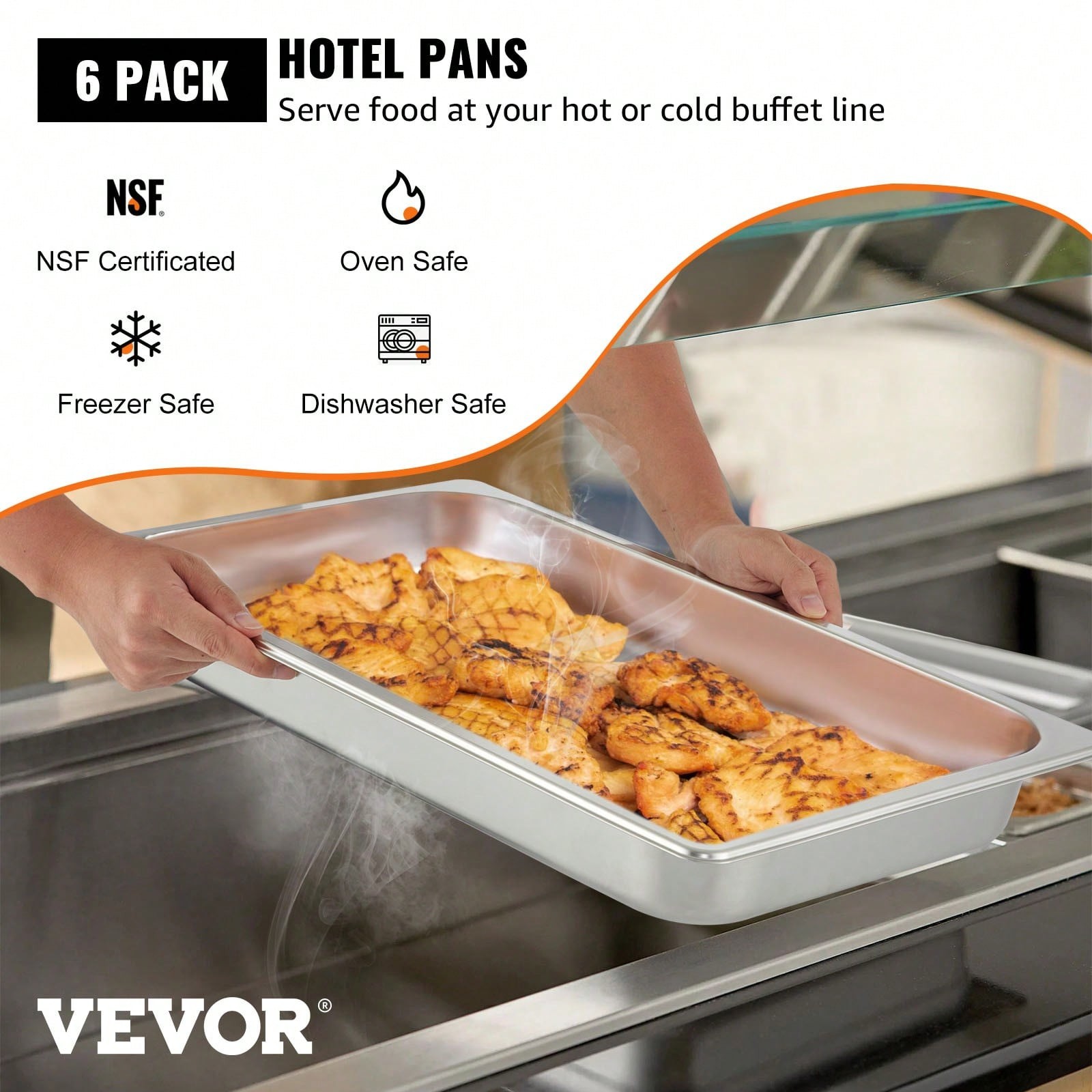 6Pcs Commercial Full Size Pans 2.5in 4in & 6in Stainless Steel Hotel Pan 0.8mm