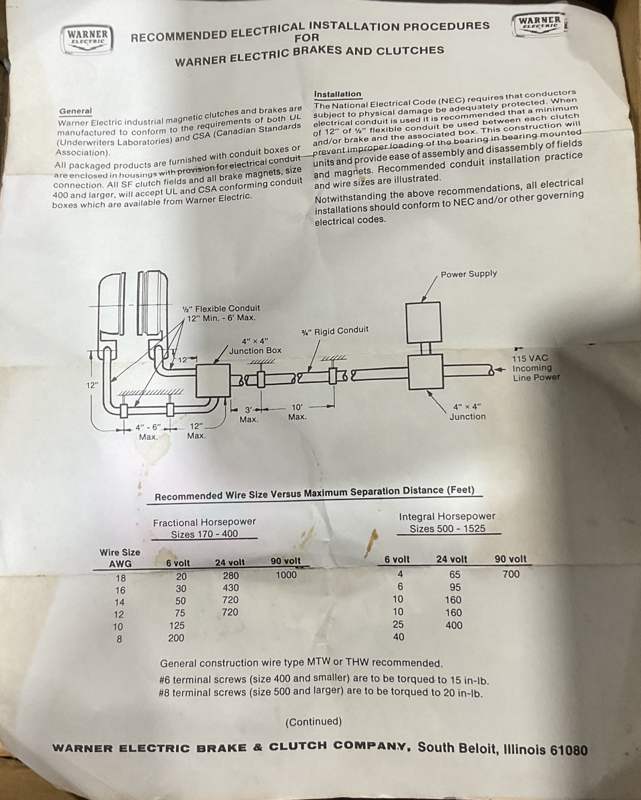 WARNER ELECTRIC BRAKE 5392-170-007 FB-650 56 ft-lb Static Torque 3600 RPM, 90 DC
